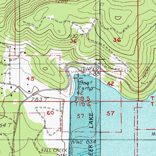 Topographic Map of North Shore Boat Ramp Fall Creek Reservoir, OR