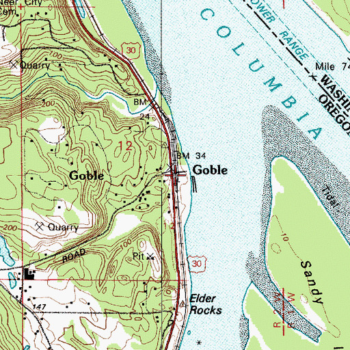 Topographic Map of Scipio's Goble Landing Boat Launch, OR
