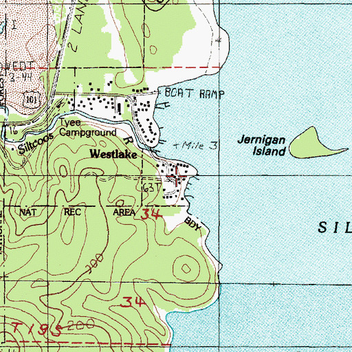 Topographic Map of Fishmill Lodges and RV Park Boat Ramp, OR