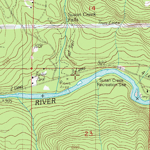 Topographic Map of Susan Creek Campground Boat Launch, OR