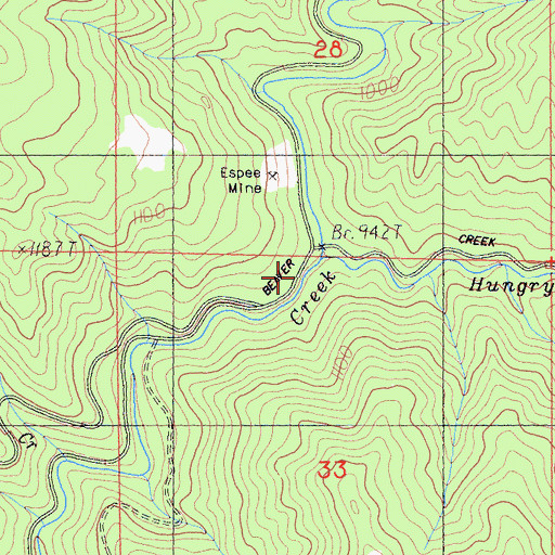 Topographic Map of Hungry Creek, CA