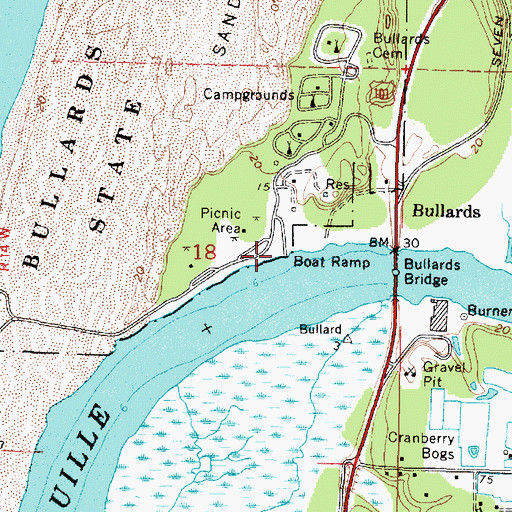 Topographic Map of Bullards Beach State Park Boat Ramp, OR