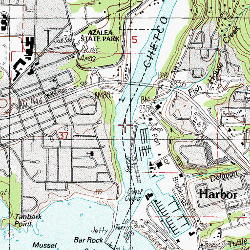 Topographic Map of Port of Brookings Harbor Boat Ramp North, OR