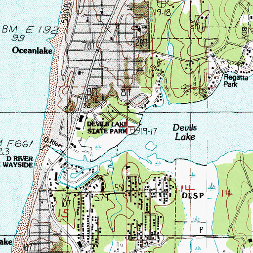 Topographic Map of Devils Lake State Park Boat Dock, OR