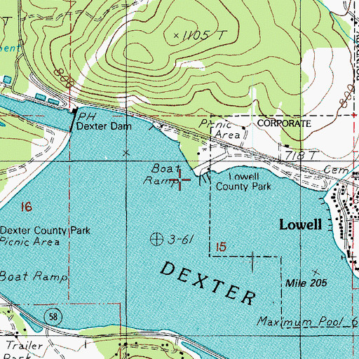 Topographic Map of Lowell Park Boat Ramp, OR