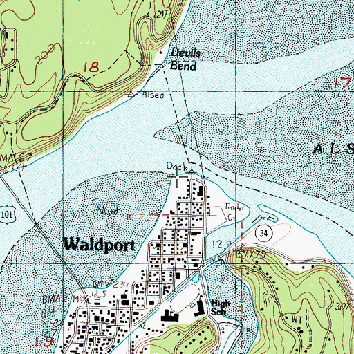 Topographic Map of Port of Alsea Boat Ramp, OR