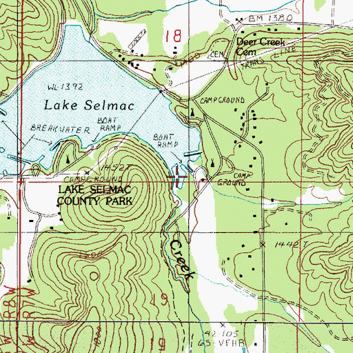 Topographic Map of Lake Selmac McMullen Creek Boat Launch, OR
