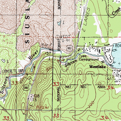 Topographic Map of Tyee Campground Boat Ramp, OR