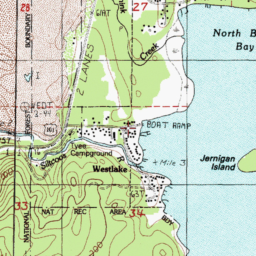 Topographic Map of Westlake Resort Boat Ramp, OR