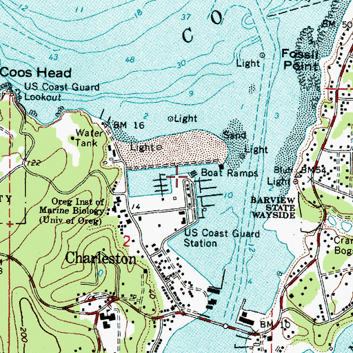 Topographic Map of Charleson Marina Boat Launch, OR