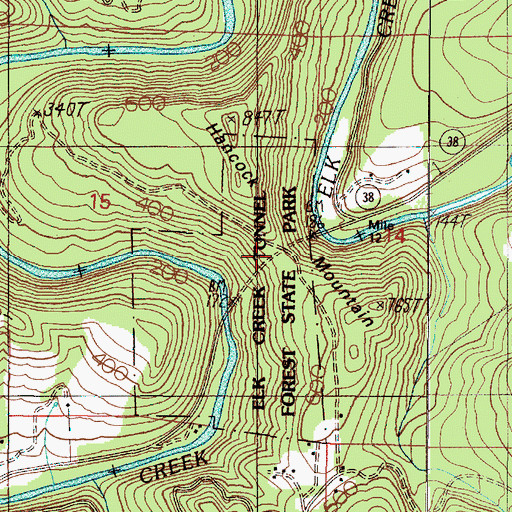 Topographic Map of Elk Creek Tunnel 3437, OR