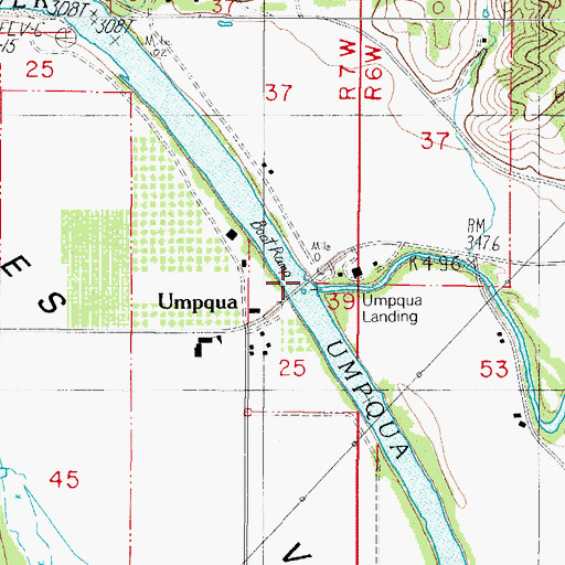 Topographic Map of Umpqua Landing County Park Boat Ramp, OR