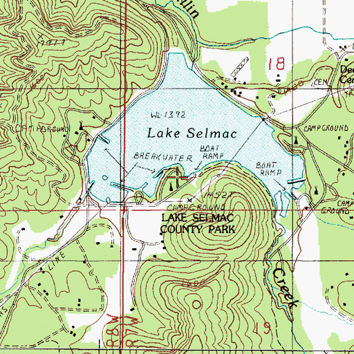 Topographic Map of Lake Selmac Reeves Creek Boat Launch, OR