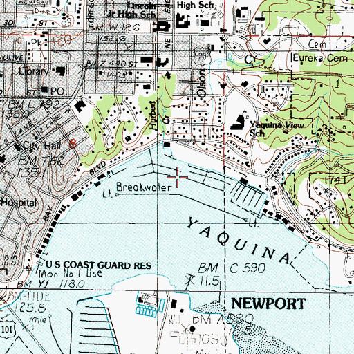 Topographic Map of Bay Street Tie Up Boat Dock, OR