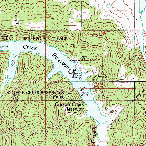 Topographic Map of Cooper Creek Reservoir County Park Boat Ramp East, OR