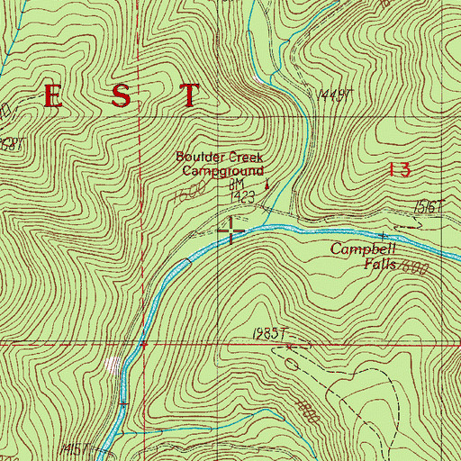 Topographic Map of Boulder Creek Umpqua National Forest Boat Launch, OR