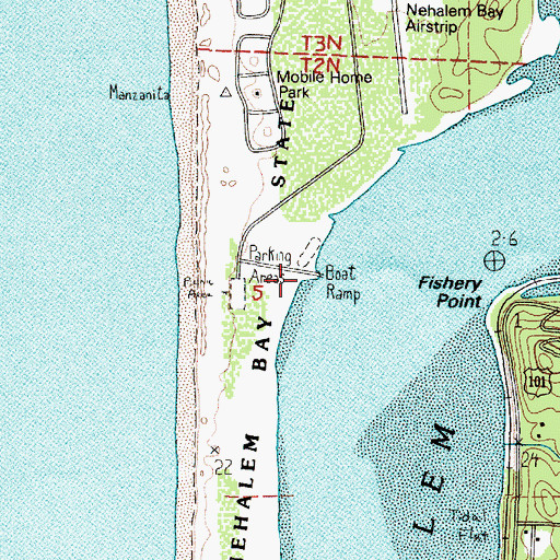Topographic Map of Nehalem Bay State Park Boat Ramp, OR