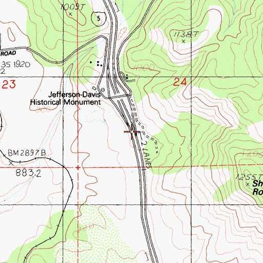 Topographic Map of Jefferson Davis Historical Monument, CA