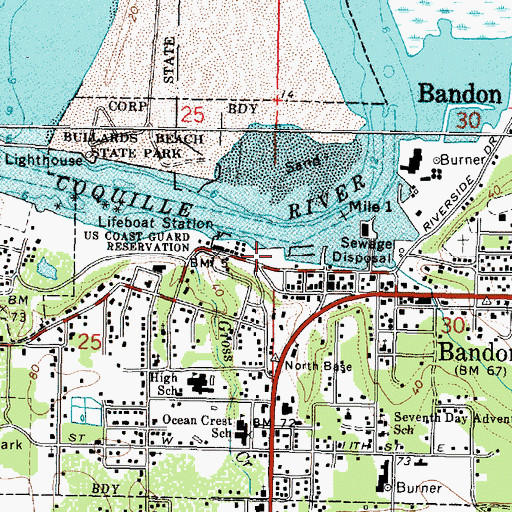 Topographic Map of Port of Bandon Boat Launch, OR
