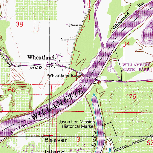 Topographic Map of Wheatland Ferry Landing West, OR