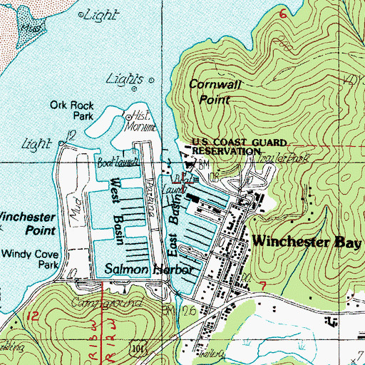 Topographic Map of Salmon Harbor Marina Boat Launch, OR