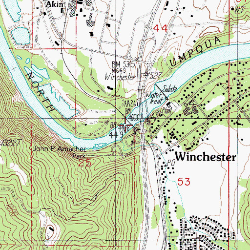 Topographic Map of Amacher County Park Boat Ramp, OR