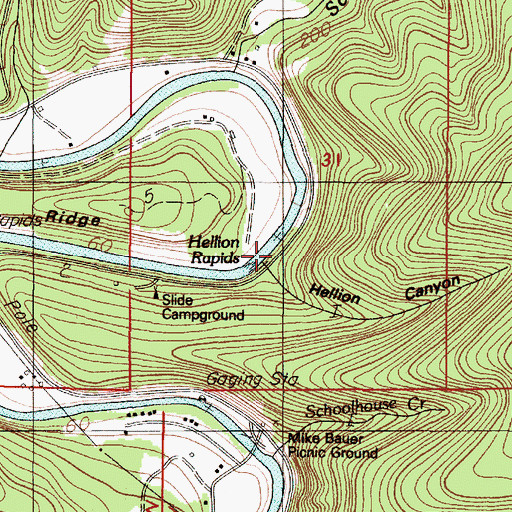 Topographic Map of Hellion Rapids Boat Launch, OR
