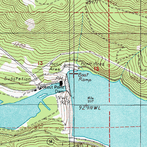 Topographic Map of North Shore Boat Ramp Lookout Point Reservoir, OR