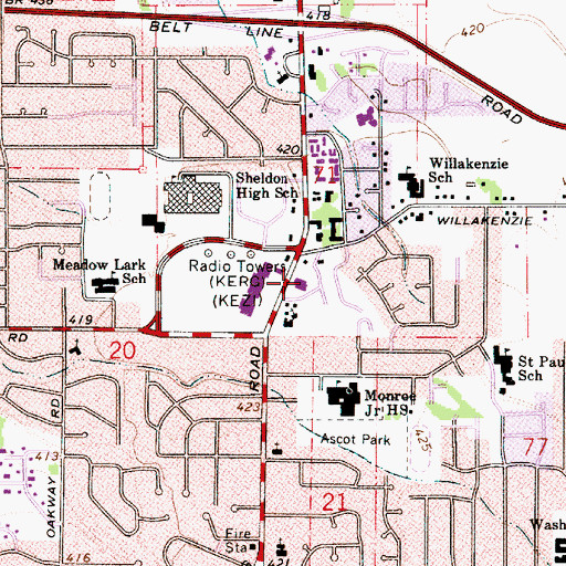 Topographic Map of Lane Transit District Park and Ride, OR