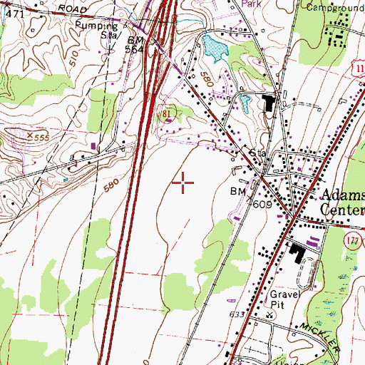 Topographic Map of Adams Center Industrial Park, NY