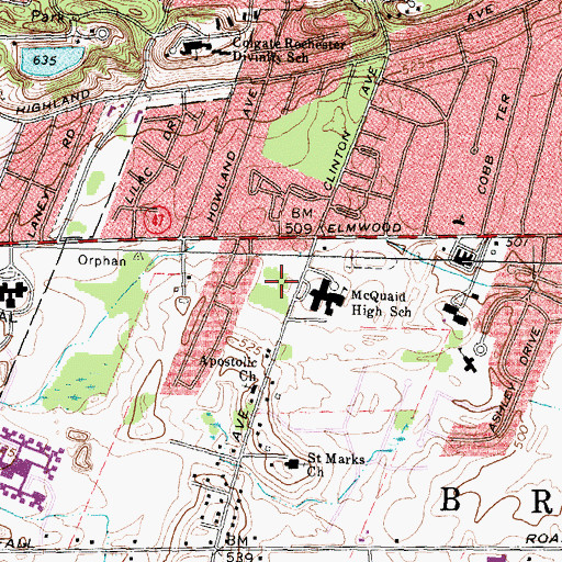 Topographic Map of Brighton Corners Office Park, NY