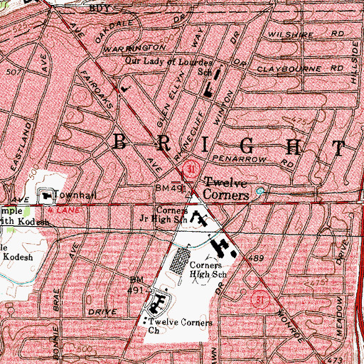 Topographic Map of Brighton Commons Shopping Center, NY