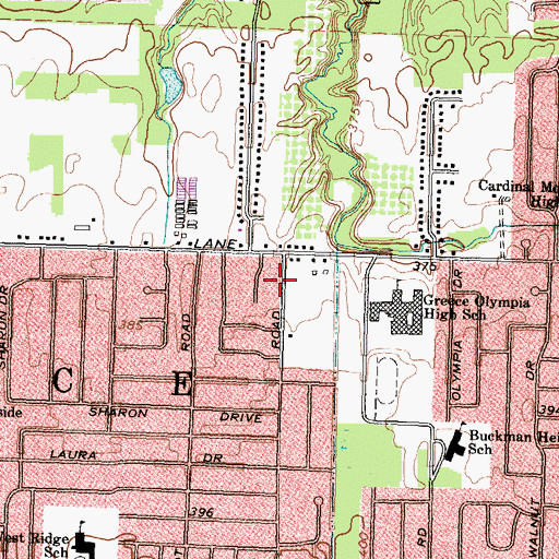 Topographic Map of Creekside Plaza Shopping Center, NY