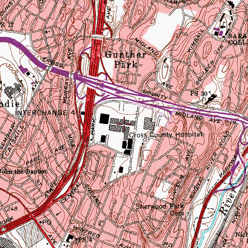Topographic Map of Cross Country Shopping Center, NY