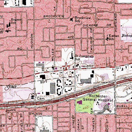 Topographic Map of Ridge Hill Mall Shopping Center, NY