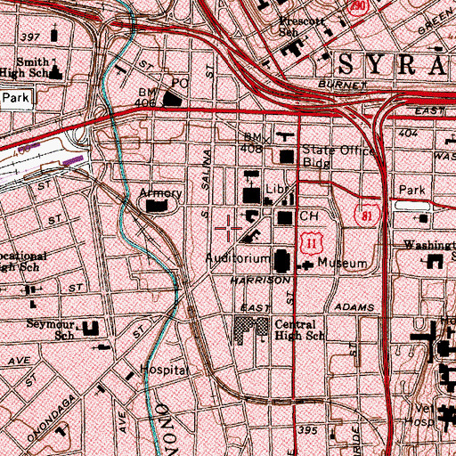 Topographic Map of The Galleries of Syracuse Shopping Center, NY