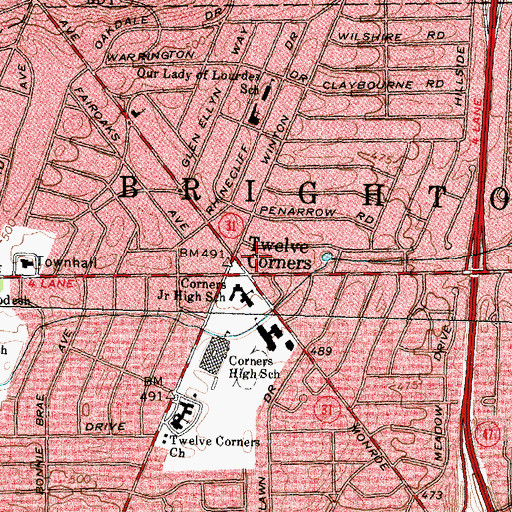 Topographic Map of Twelve Corners Plaza Shopping Center, NY