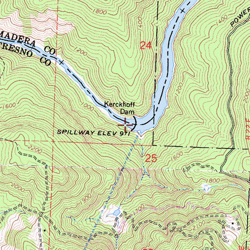 Topographic Map of Kerckhoff Dam, CA