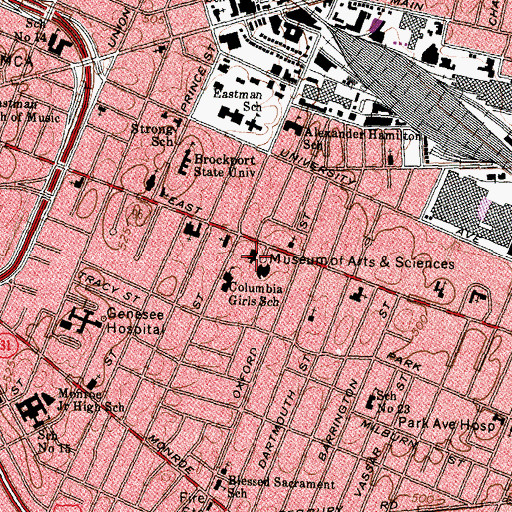 Topographic Map of Genesee Community Charter School at the Rochester Museum and Science Center, NY