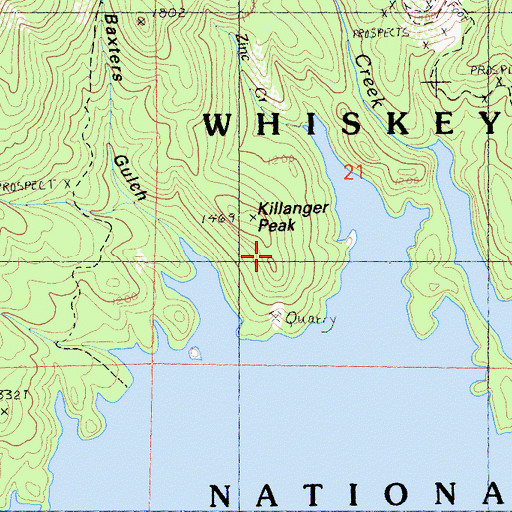 Topographic Map of Killanger Peak, CA