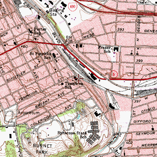 Topographic Map of All Saints Elementary School of Tipperary Hill, NY