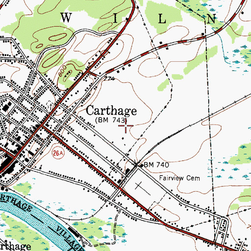 Topographic Map of Carthage Elementary School, NY