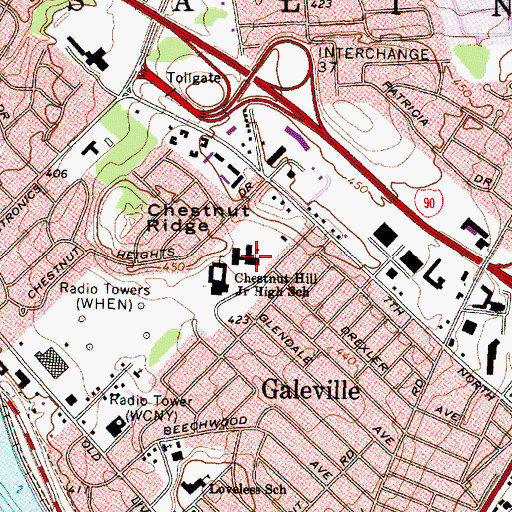 Topographic Map of Chestnut Hill Elementary School, NY