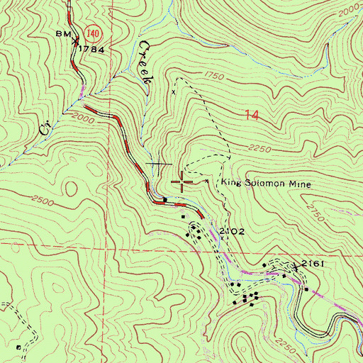 Topographic Map of King Solomon Mine, CA