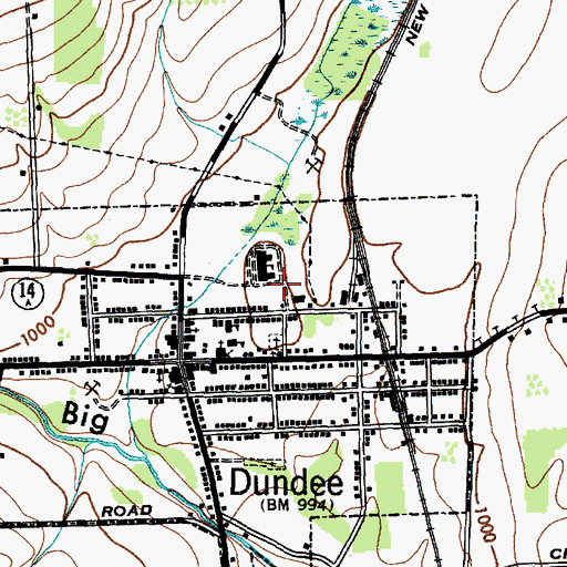 Topographic Map of Dundee Elementary School, NY