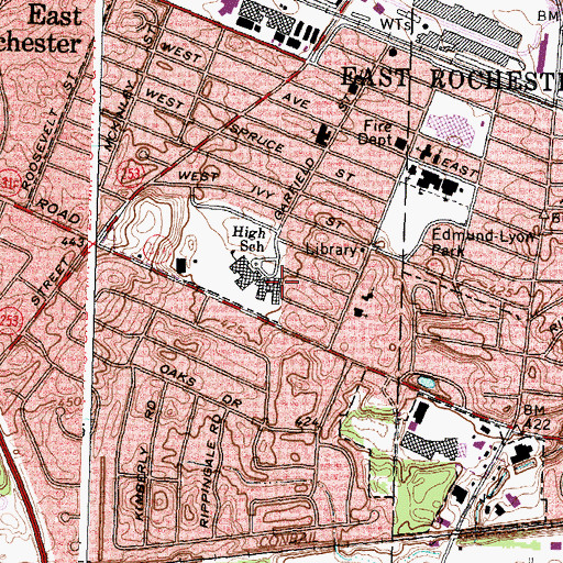 Topographic Map of East Rochester Elementary School, NY