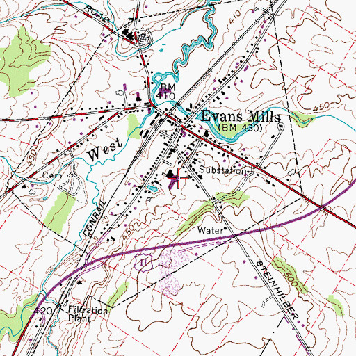 Topographic Map of Evans Mills Primary School, NY