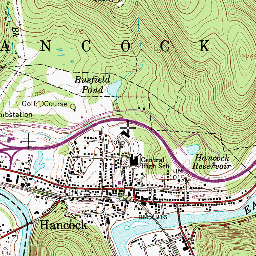 Topographic Map of Hancock Elementary School, NY