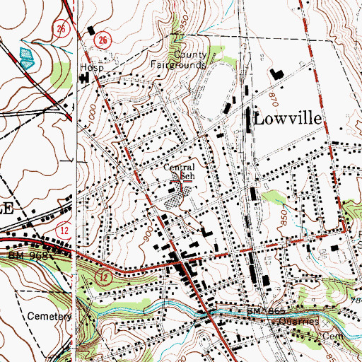 Topographic Map of Lowville Elementary School, NY