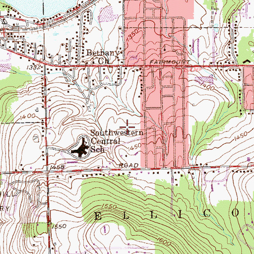 Topographic Map of Southwestern Elementary School, NY